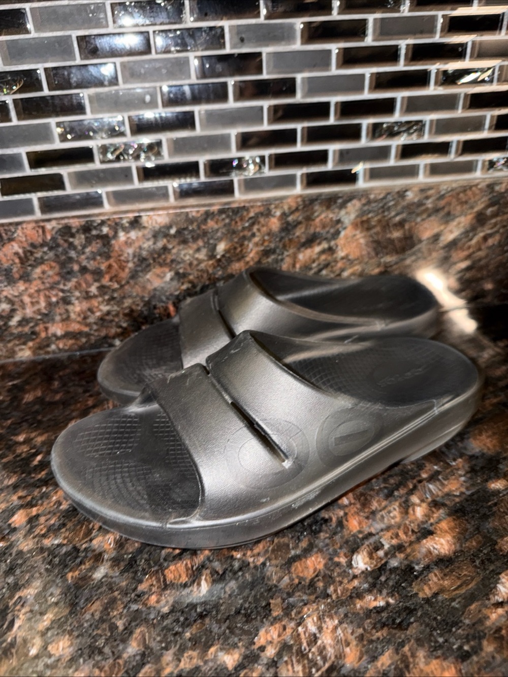 Oofos  Black Slide Sandals - Comfort Footbed